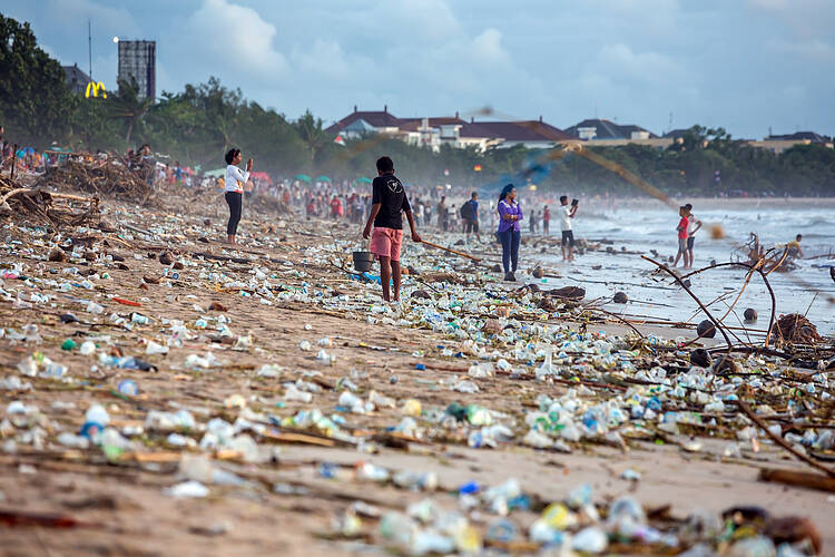  Beach pollution at Kuta beach, Bali 